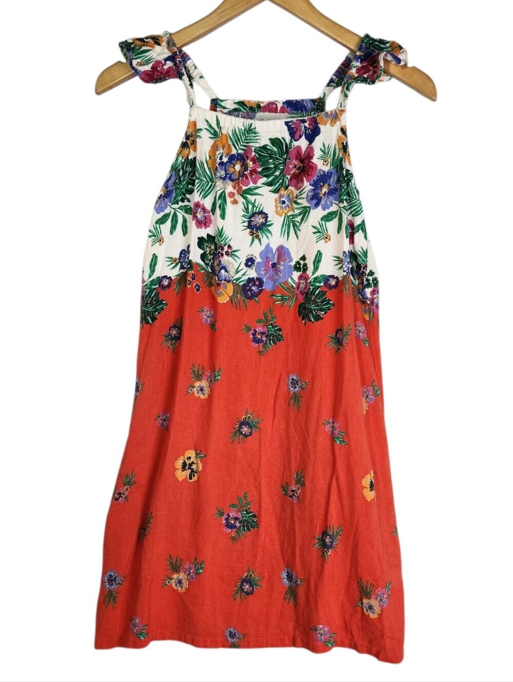 Old Navy Floral Tie Strap Sundress Girls Large 10-12 Boho Tropical Linen Blend